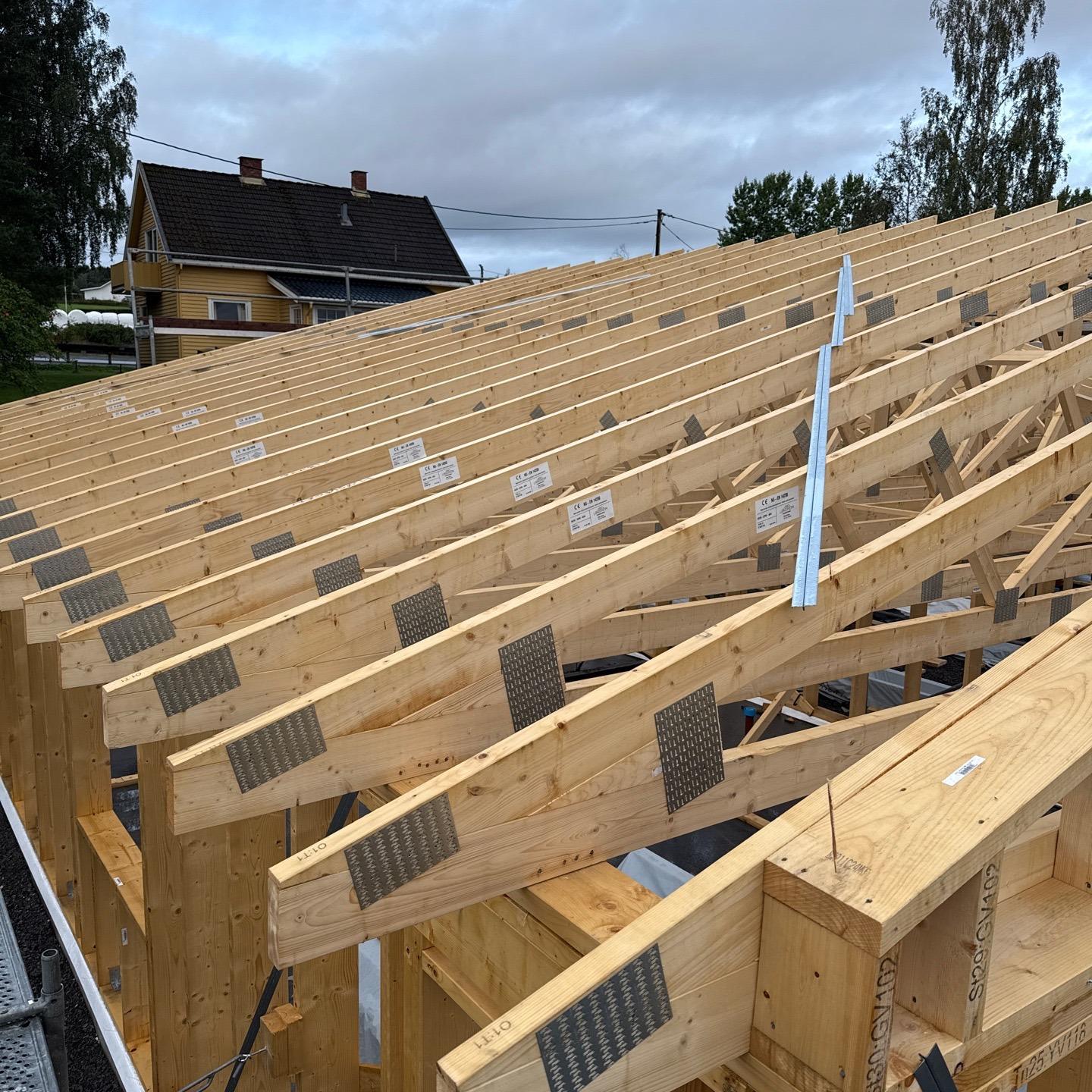 Roof trusses going up on a new building